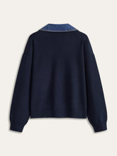 Denim Collar V-Neck Sweater